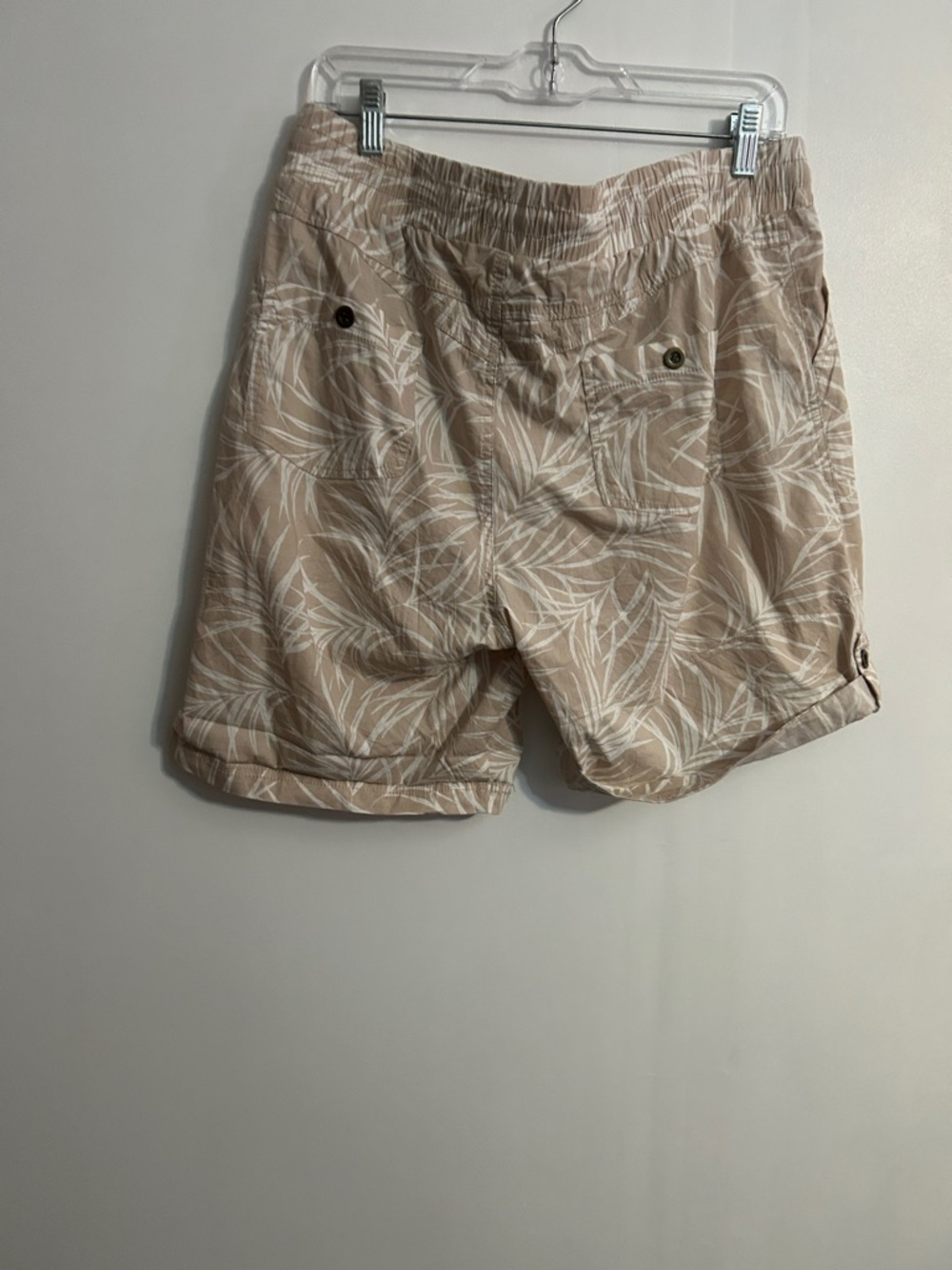 Neutral Leaf Print Drawstring Shorts - Picture 2 of 5